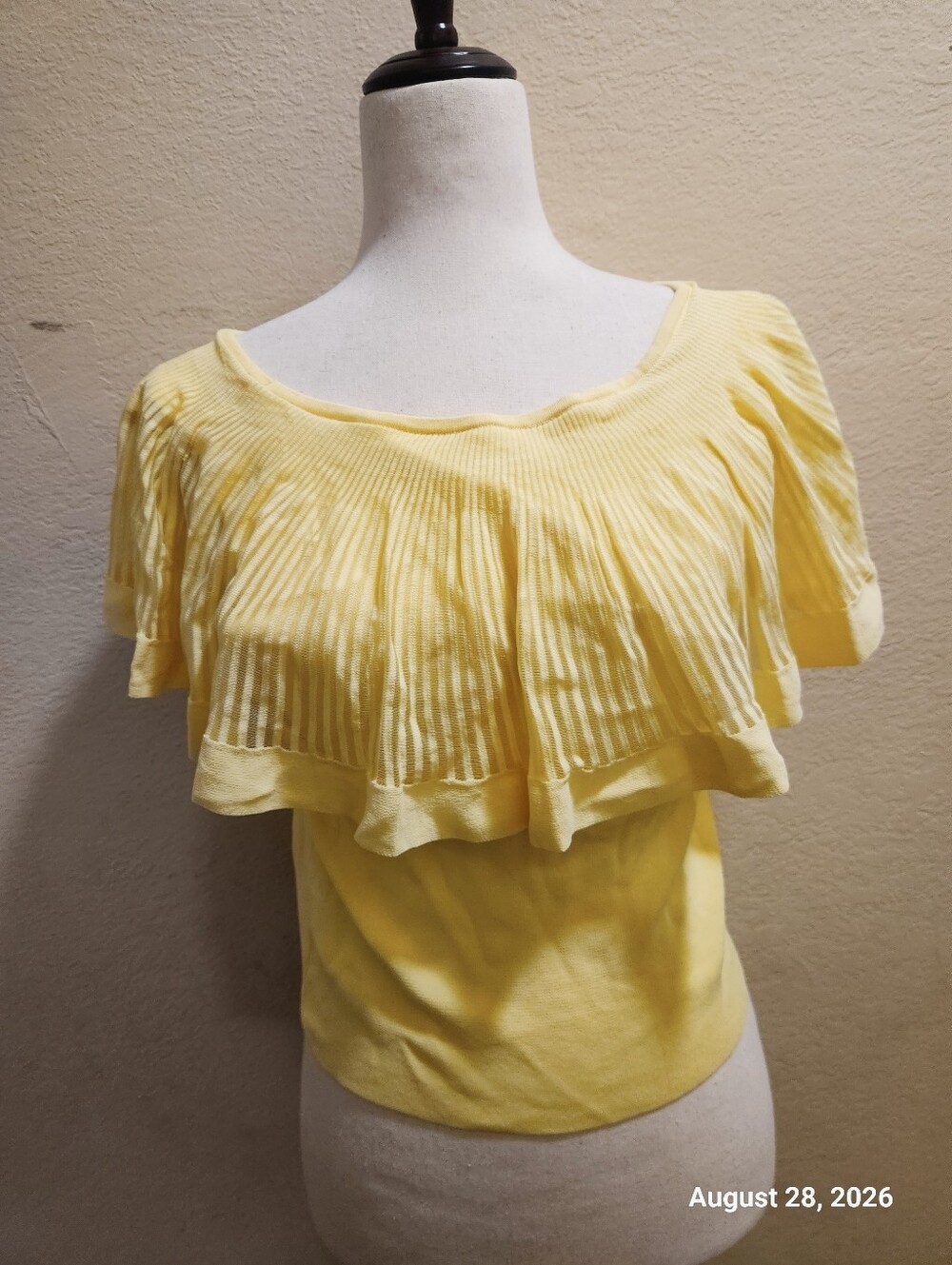 Commense Lemon-Yellow Off-the-Shoulder Ruffle Sweater - Picture 2 of 3